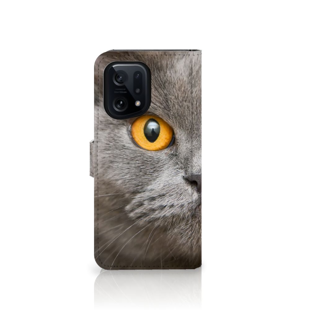 Telefoonhoesje met Pasjes OPPO Find X5 Britse Korthaar met close-up van kattenoog.