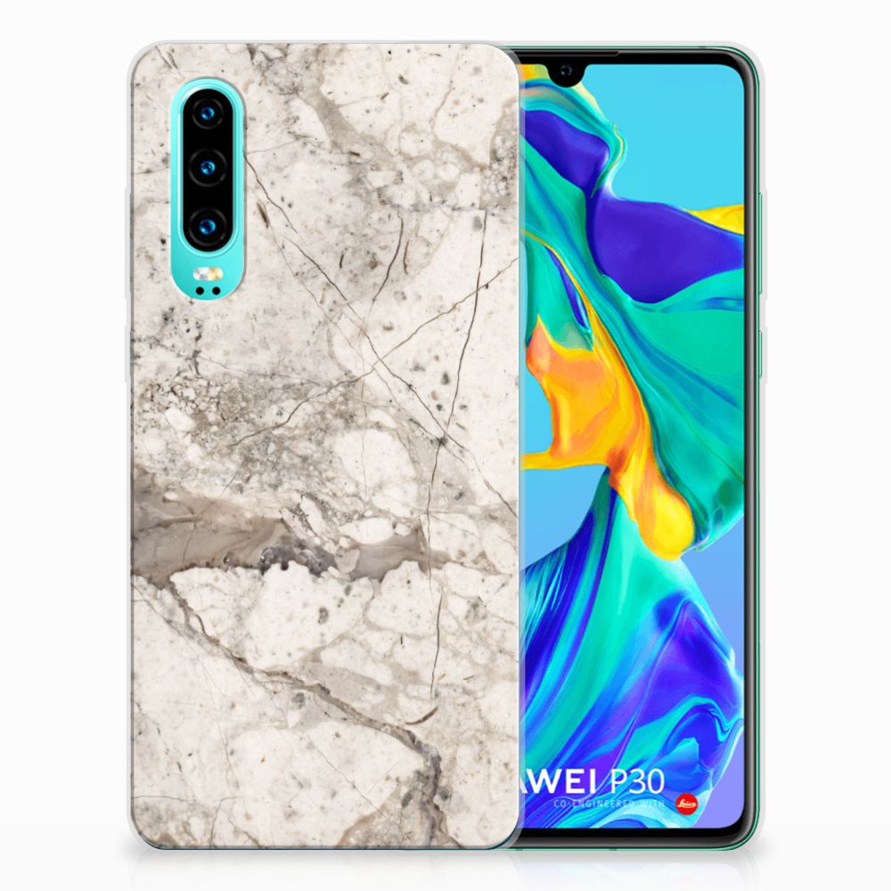 Huawei P30 TPU Siliconen Hoesje Marmer Beige