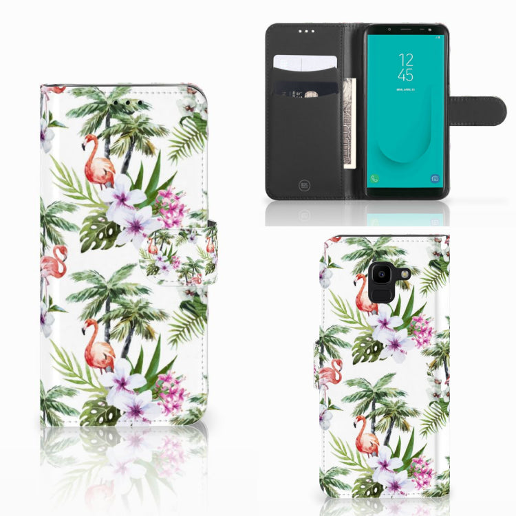 Samsung Galaxy J6 2018 Telefoonhoesje met Pasjes Flamingo Palms