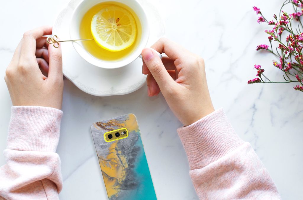 Samsung Galaxy S10e TPU Siliconen Hoesje Marble Blue Gold