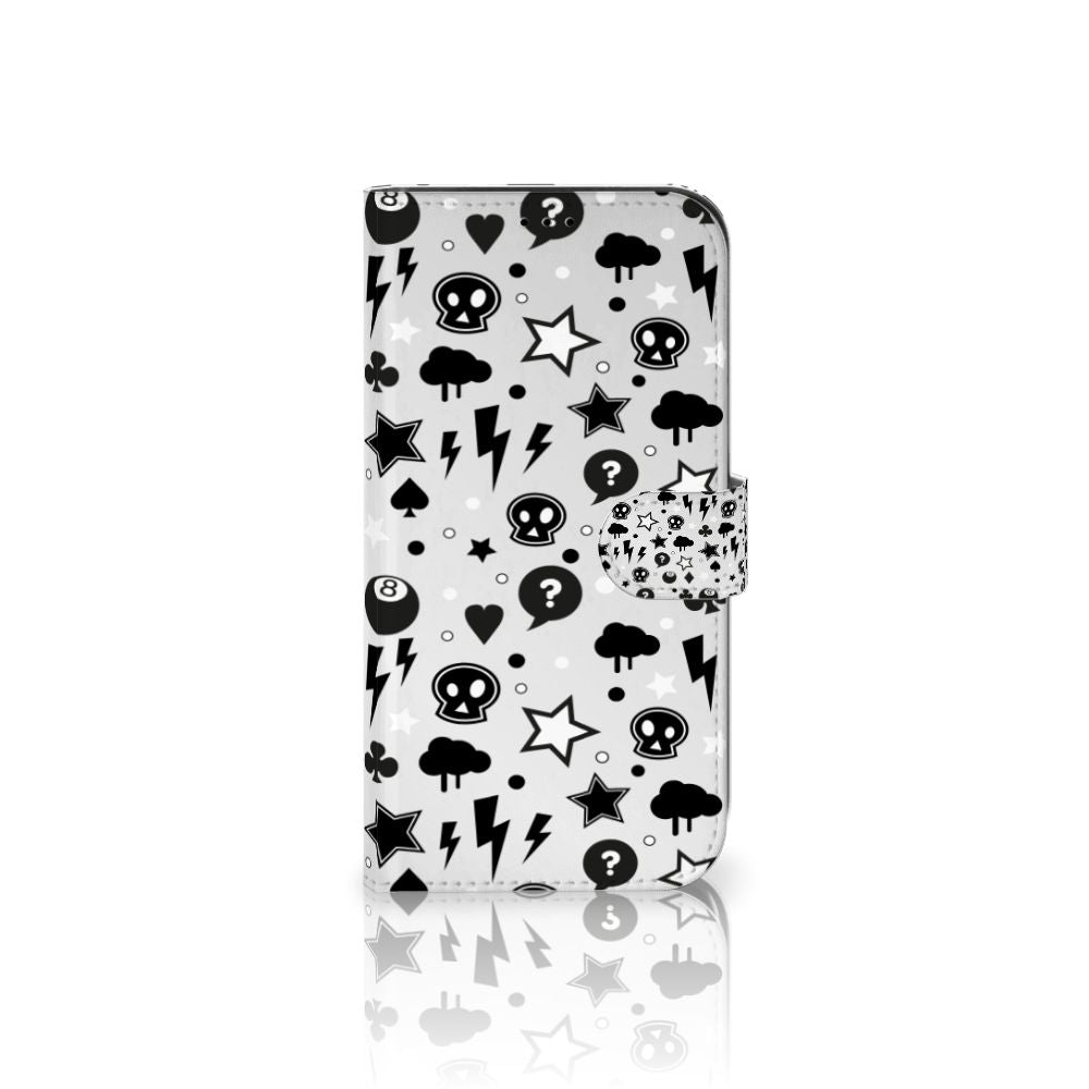 Telefoonhoesje met Naam iPhone 13 Pro Max Silver Punk met design van sterren, bliksem en skulls.