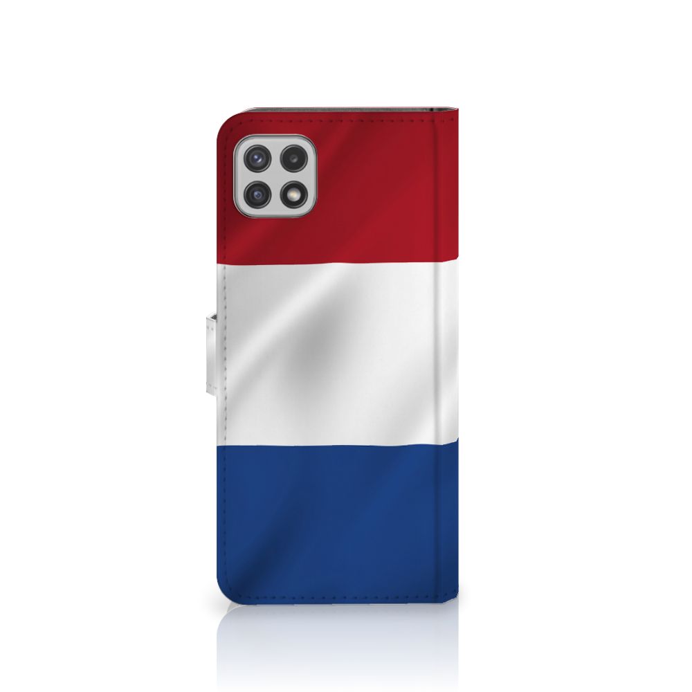 Samsung Galaxy A22 5G Bookstyle Case Nederlandse Vlag met artistiek ontwerp van de vlag.