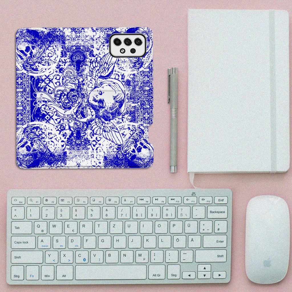Mobiel BookCase Samsung Galaxy A73 Angel Skull Blauw - B2C Telecom