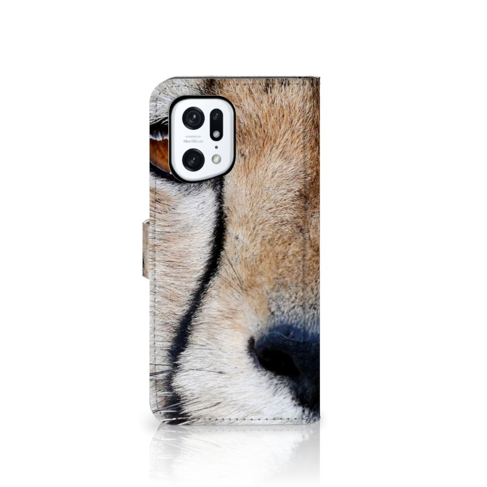 OPPO Find X5 Pro Telefoonhoesje met Pasjes Cheetah close-up afbeelding van de cheeta