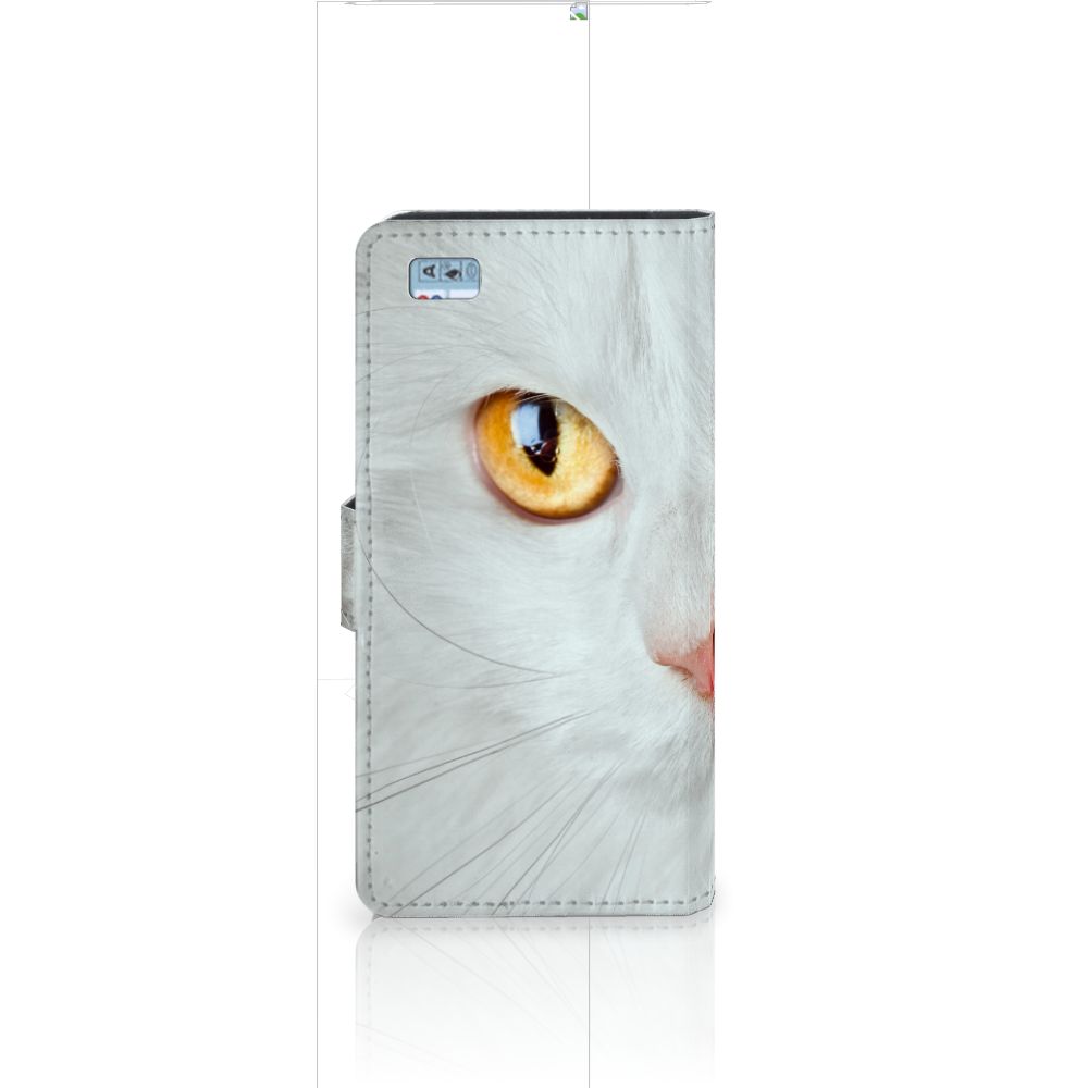 Huawei Ascend P8 Lite Telefoonhoesje met Pasjes Witte Kat
