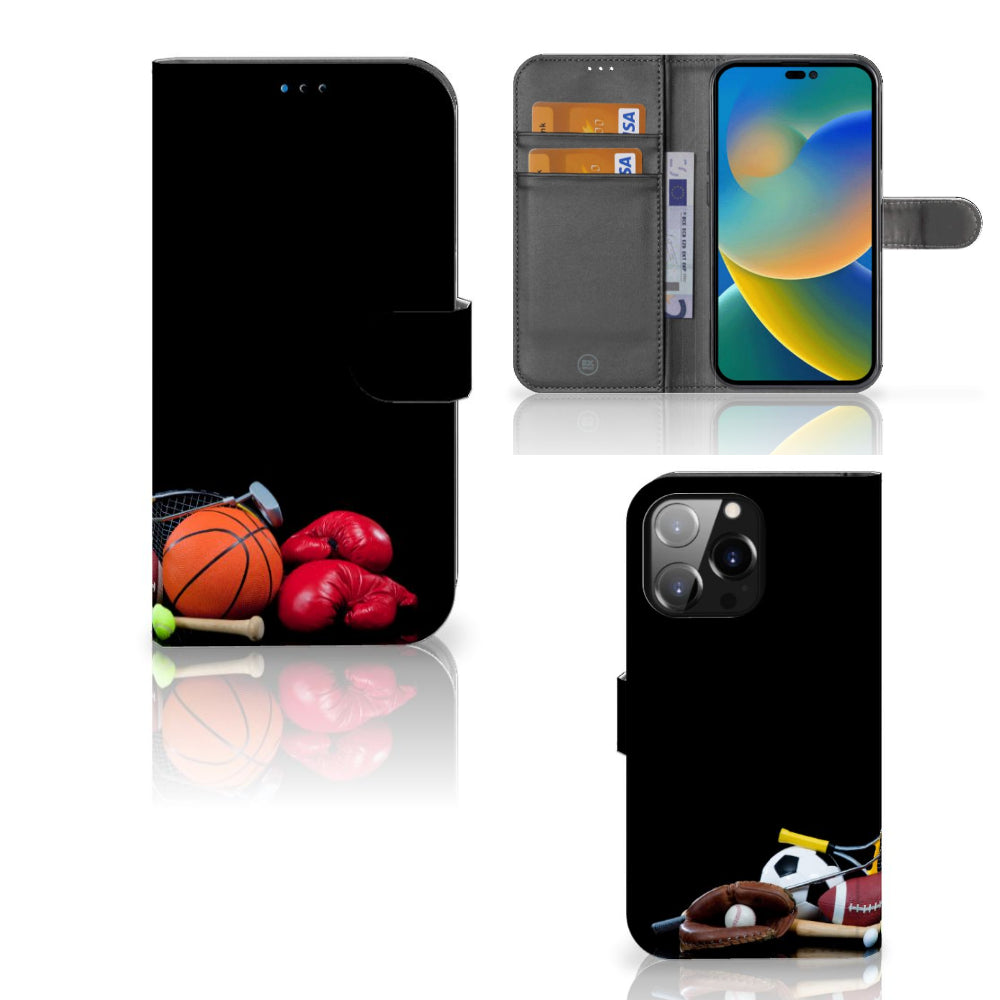 iPhone 14 Pro Max Wallet Case met Pasjes Sports met sportafbeeldingen en pasjeshouders