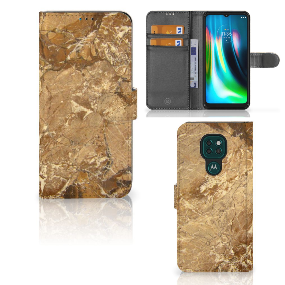 Motorola Moto G9 Play | E7 Plus Bookcase Marmer Creme met luxe marmerlook en pasjeshouder.