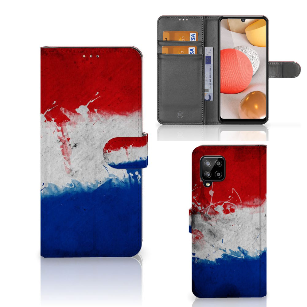 Samsung Galaxy A42 5G Bookstyle Case Nederland met artistiek ontwerp van de Nederlandse vlag.
