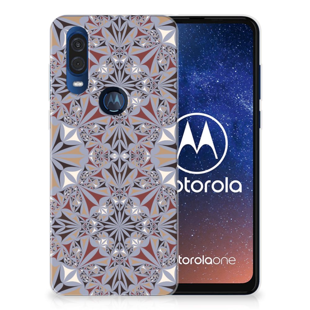 Motorola One Vision TPU Siliconen Hoesje Flower Tiles