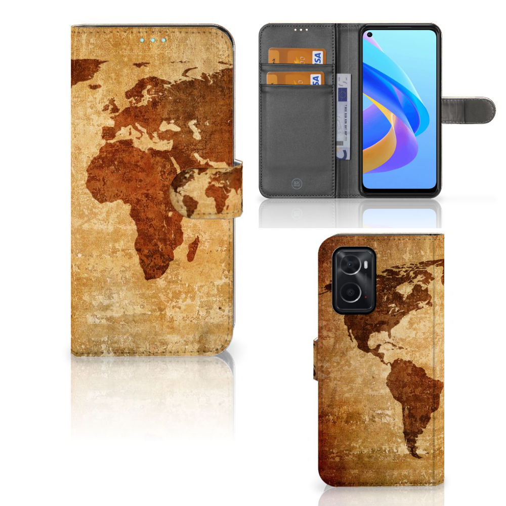 OPPO A76 | A96 Flip Cover Wereldkaart