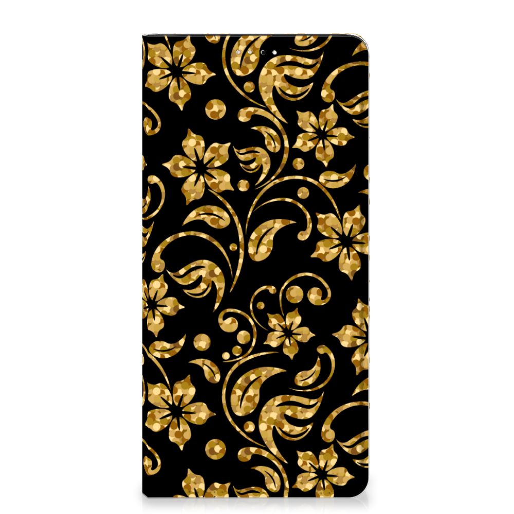 Samsung Galaxy A33 5G Smart Cover Gouden Bloemen hoesje gouden bloemen design voorkant