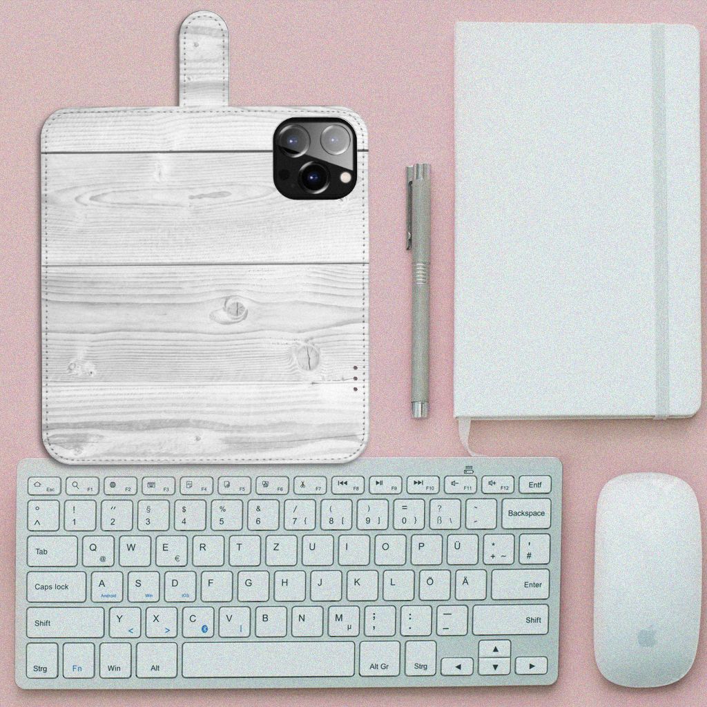 iPhone 14 Pro Max Book Style Case White Wood