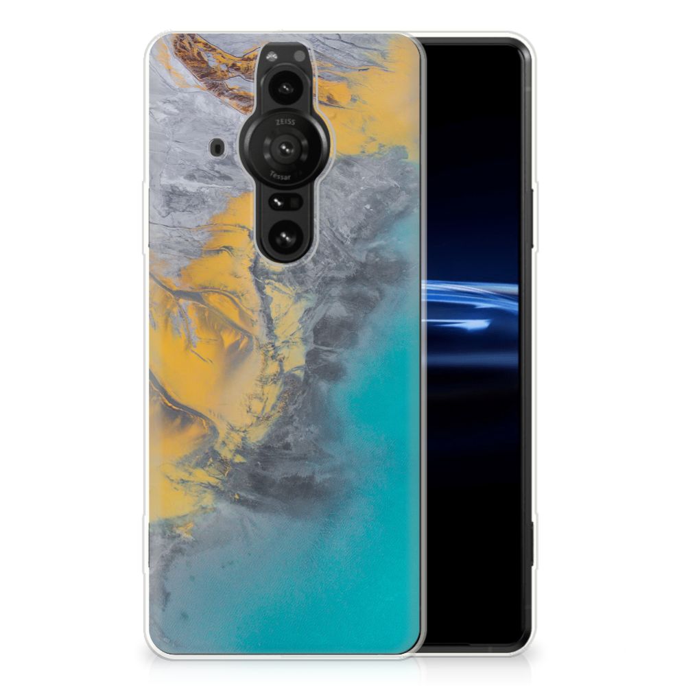 Sony Xperia Pro-I TPU Siliconen Hoesje Marble Blue Gold B2C Telecom