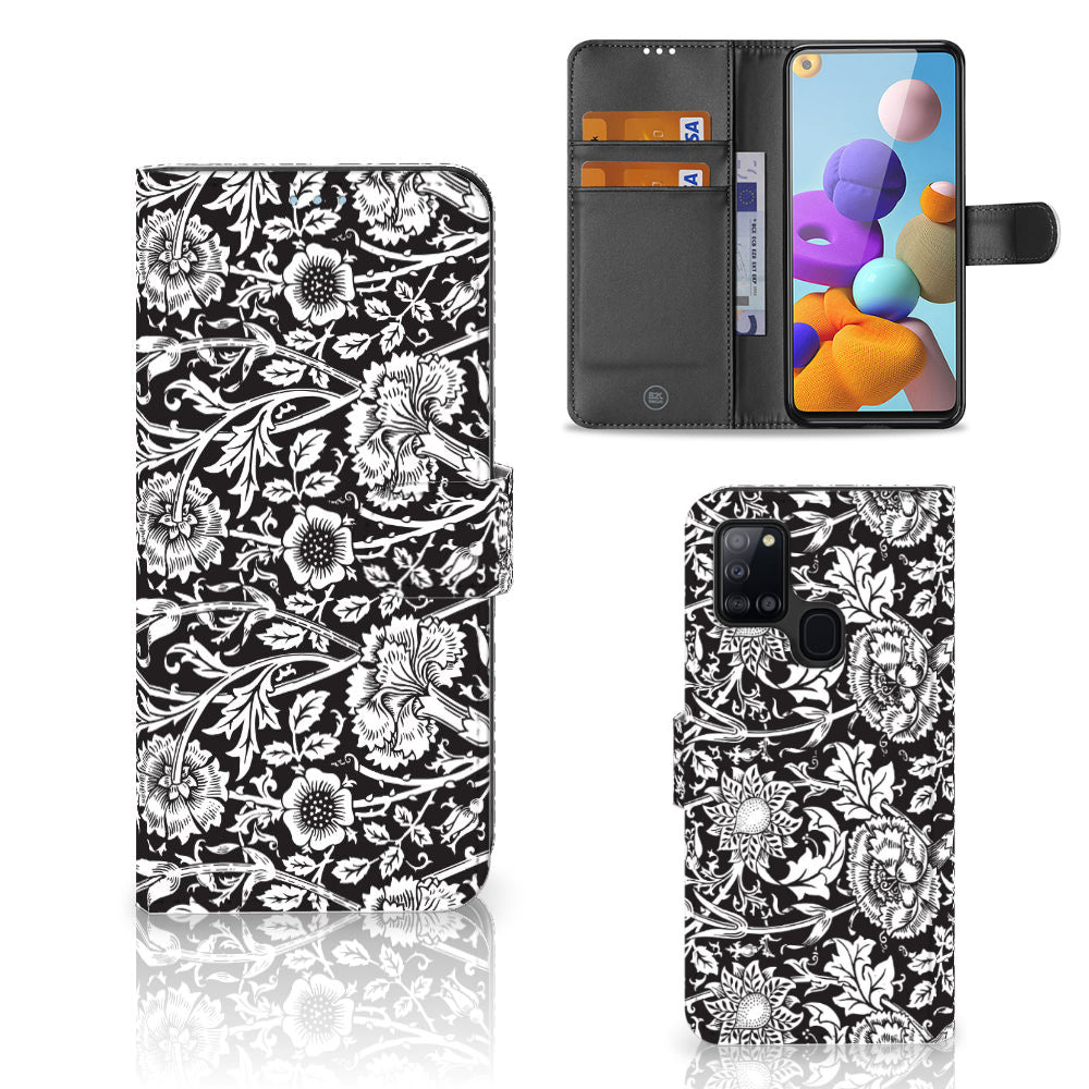 Samsung Galaxy A21s Hoesje Black Flowers