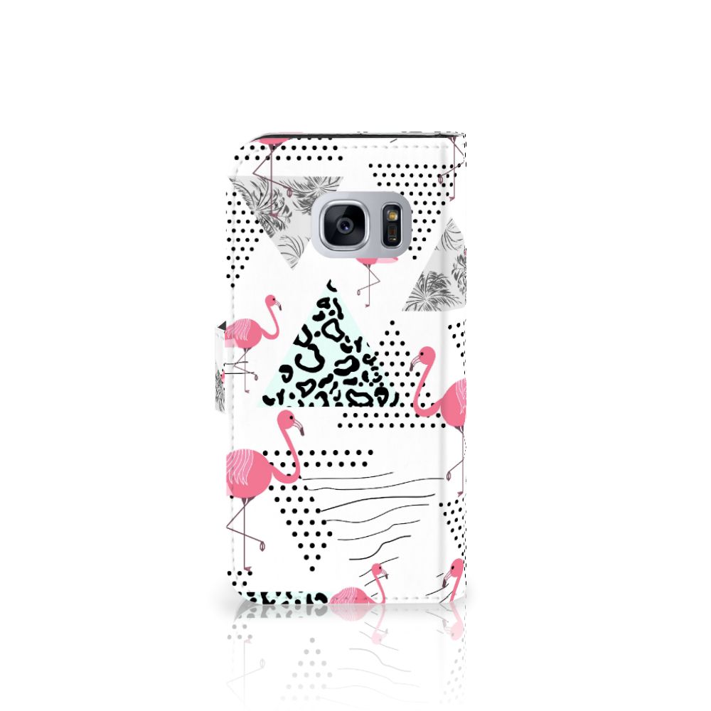 Samsung Galaxy S7 Telefoonhoesje met Pasjes Flamingo Triangle