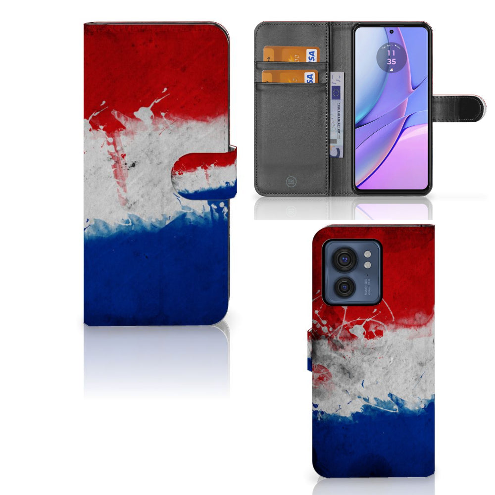 Motorola Edge 40 Bookstyle Case Nederland met artistiek ontwerp van de Nederlandse vlag