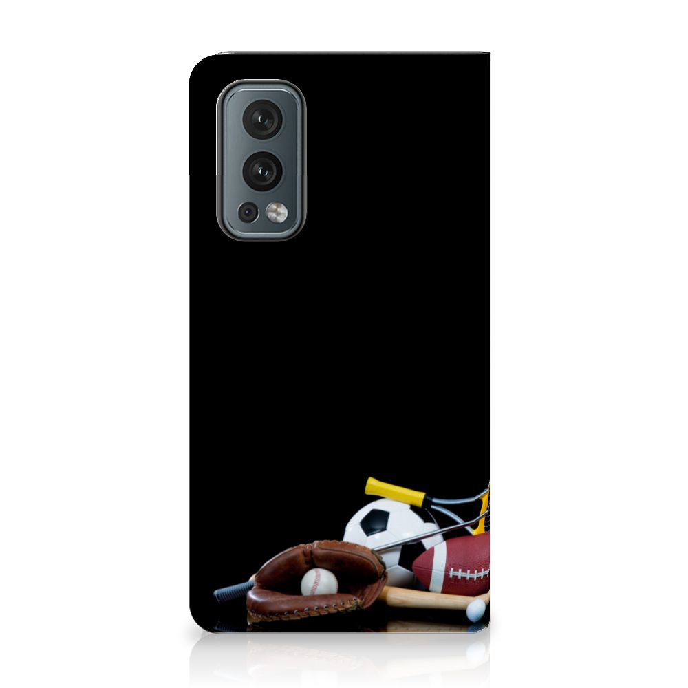 OnePlus Nord 2 5G Hippe Standcase Sports with various sports equipment design.