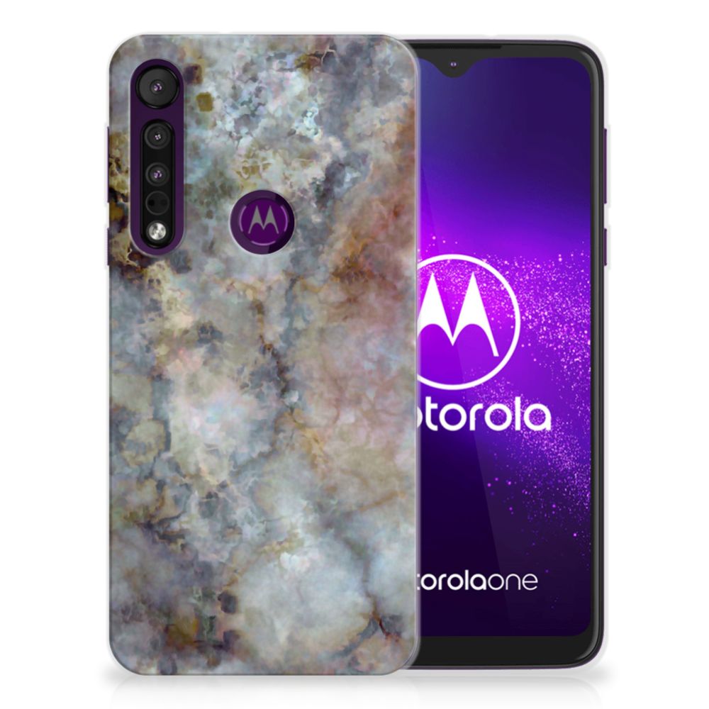 Motorola One Macro TPU Siliconen Hoesje Marmer Grijs