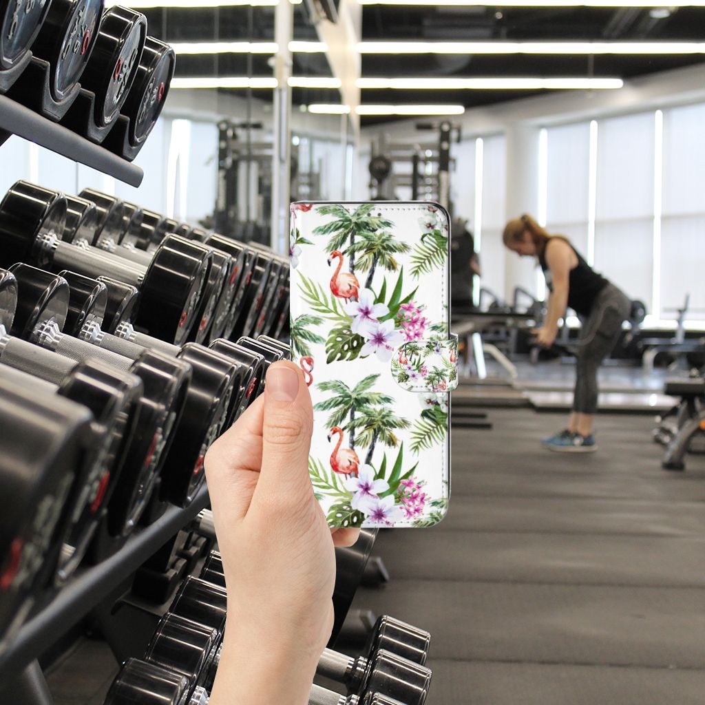 Samsung Galaxy A32 5G Telefoonhoesje met Pasjes Flamingo Palms