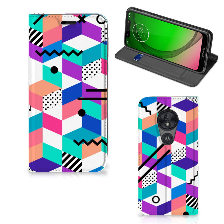 Motorola Moto G7 Play Stand Case Blokken Kleurrijk