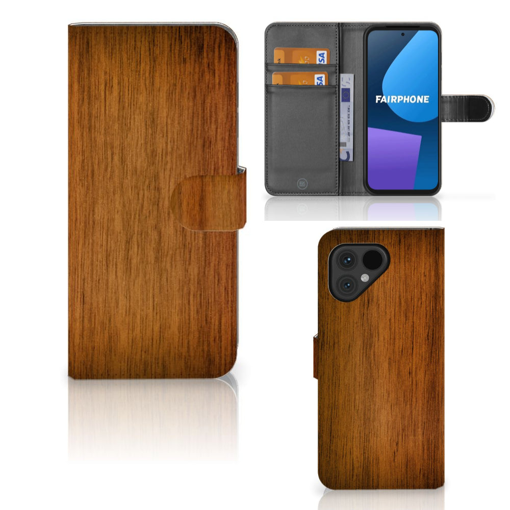 Fairphone 5 Book Style Case Donker Hout