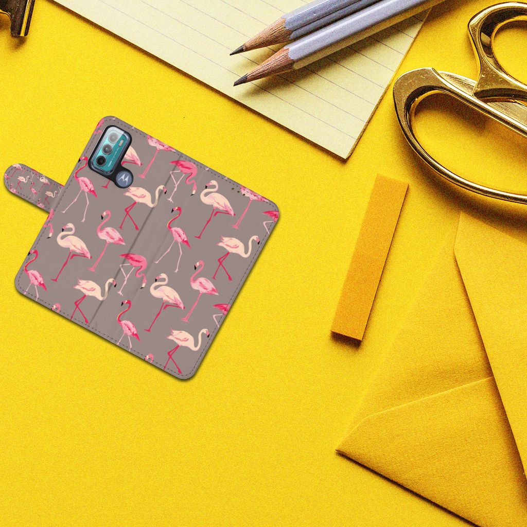 Motorola Moto G60 Telefoonhoesje met Pasjes Flamingo