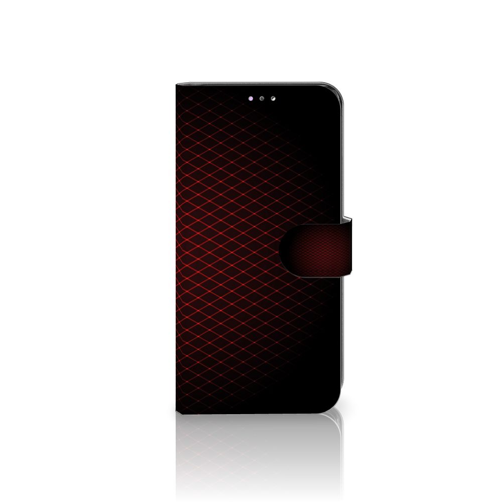 Samsung Galaxy A32 4G Telefoon Hoesje Geruit Rood met geometrisch patroon en zwarte achtergrond.