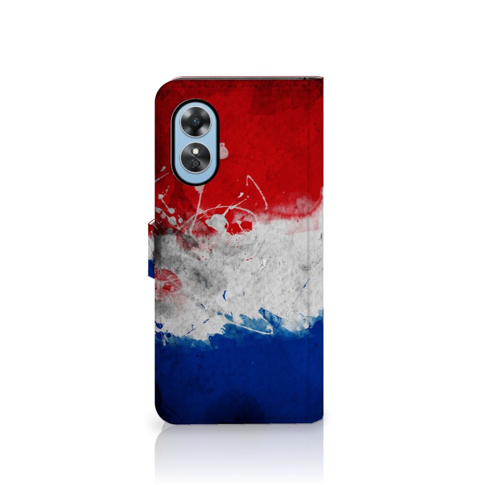 OPPO A17 Bookstyle Case Nederland met artistieke weergave van de Nederlandse vlag