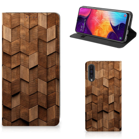 Book Wallet Case voor Samsung Galaxy A50 Wooden Cubes