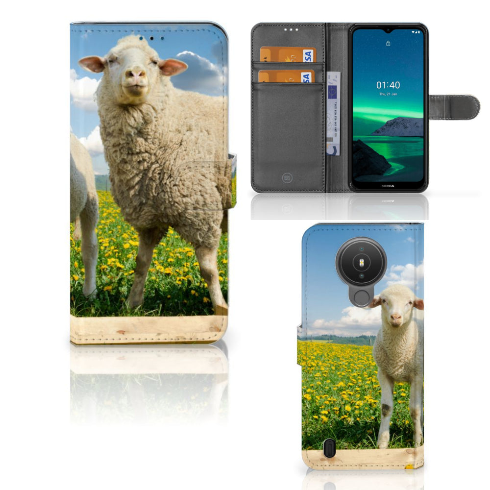 Nokia 1.4 Telefoonhoesje met Pasjes Schaap en Lammetje