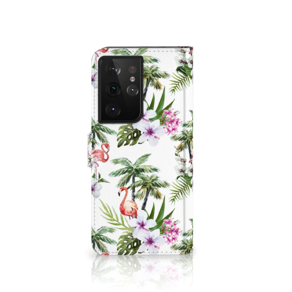 Samsung Galaxy S21 Ultra Telefoonhoesje met Pasjes Flamingo Palms