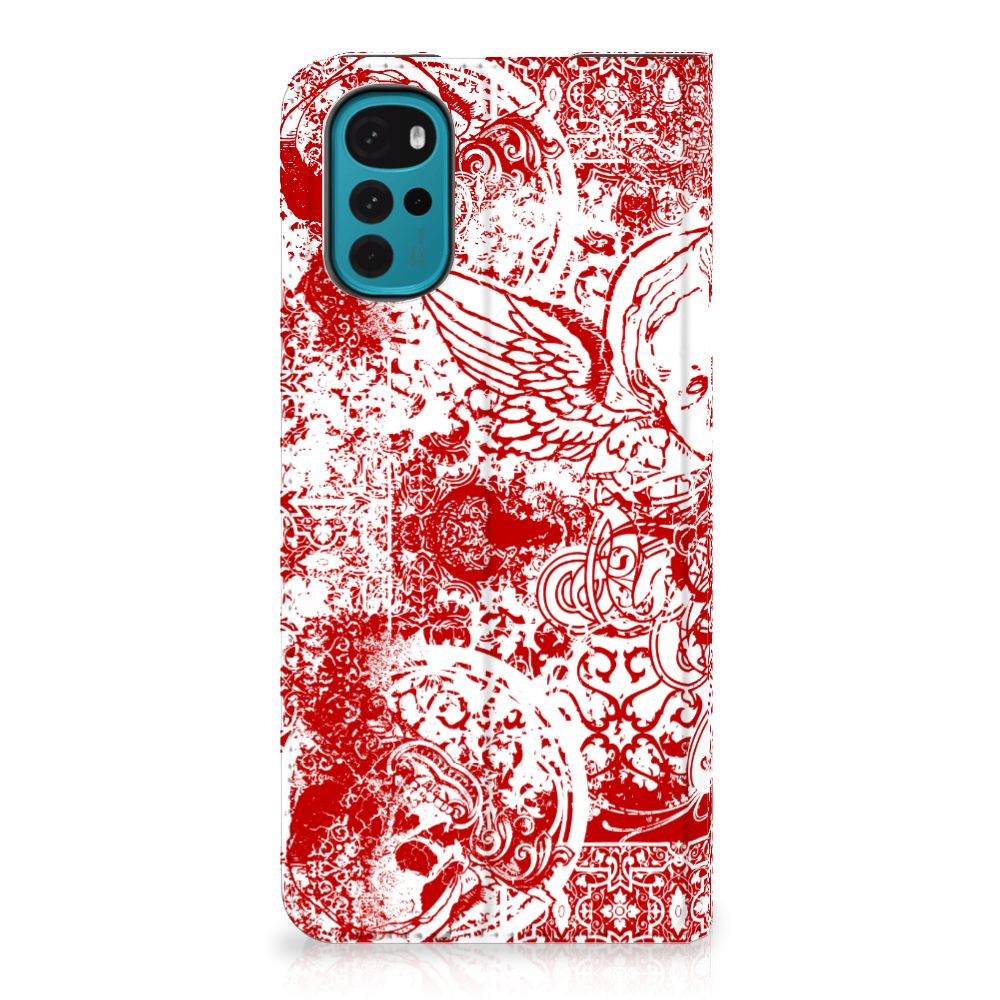 Mobiel BookCase Motorola Moto G22 Angel Skull Rood - B2C Telecom