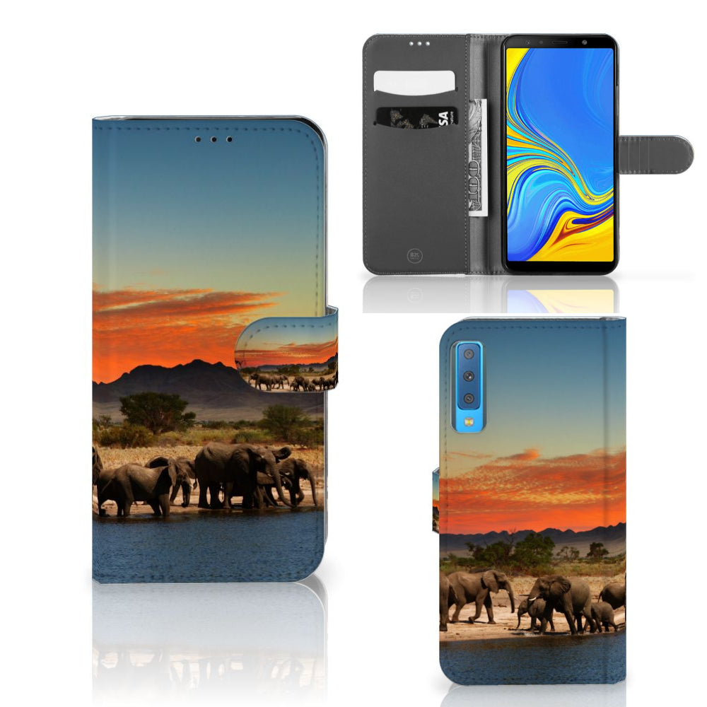 Samsung Galaxy A7 (2018) Telefoonhoesje met Pasjes Olifanten