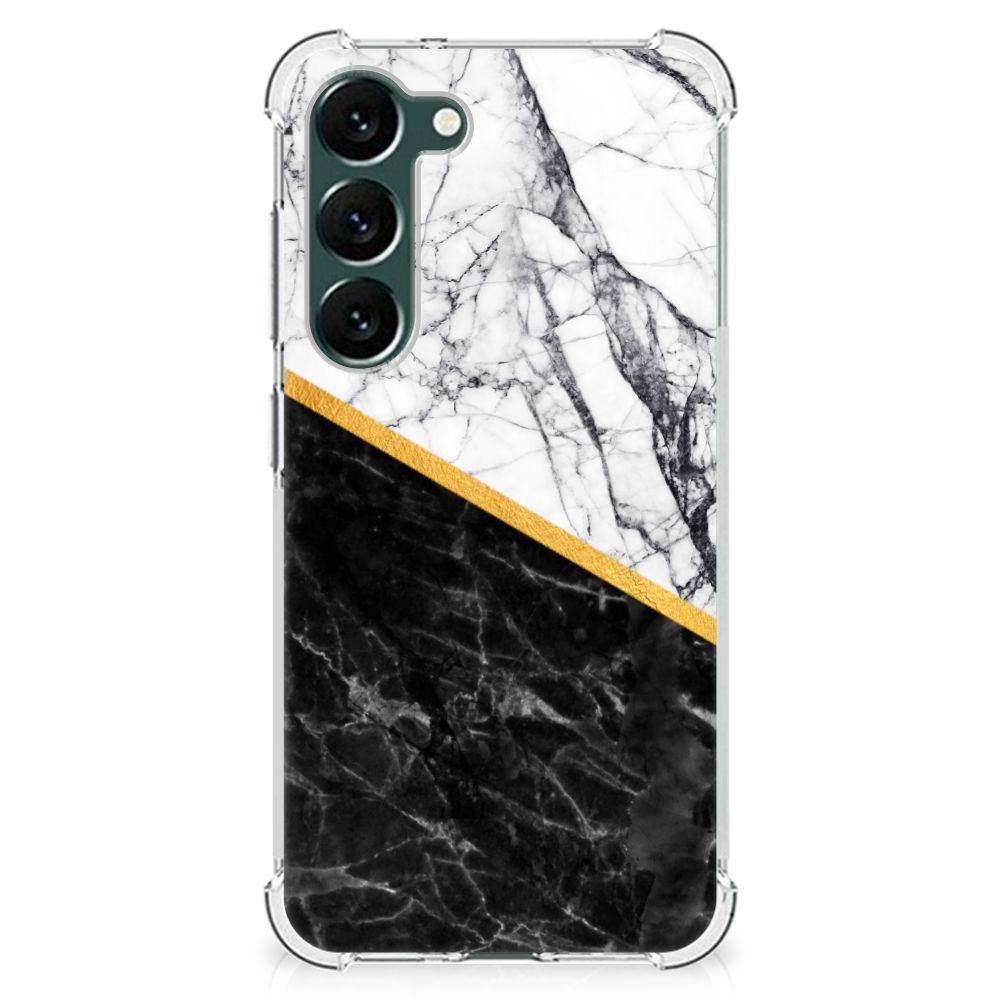 Samsung Galaxy S23 Plus Anti-Shock Hoesje Marmer Wit Zwart - Origineel Cadeau Man B2C Telecom