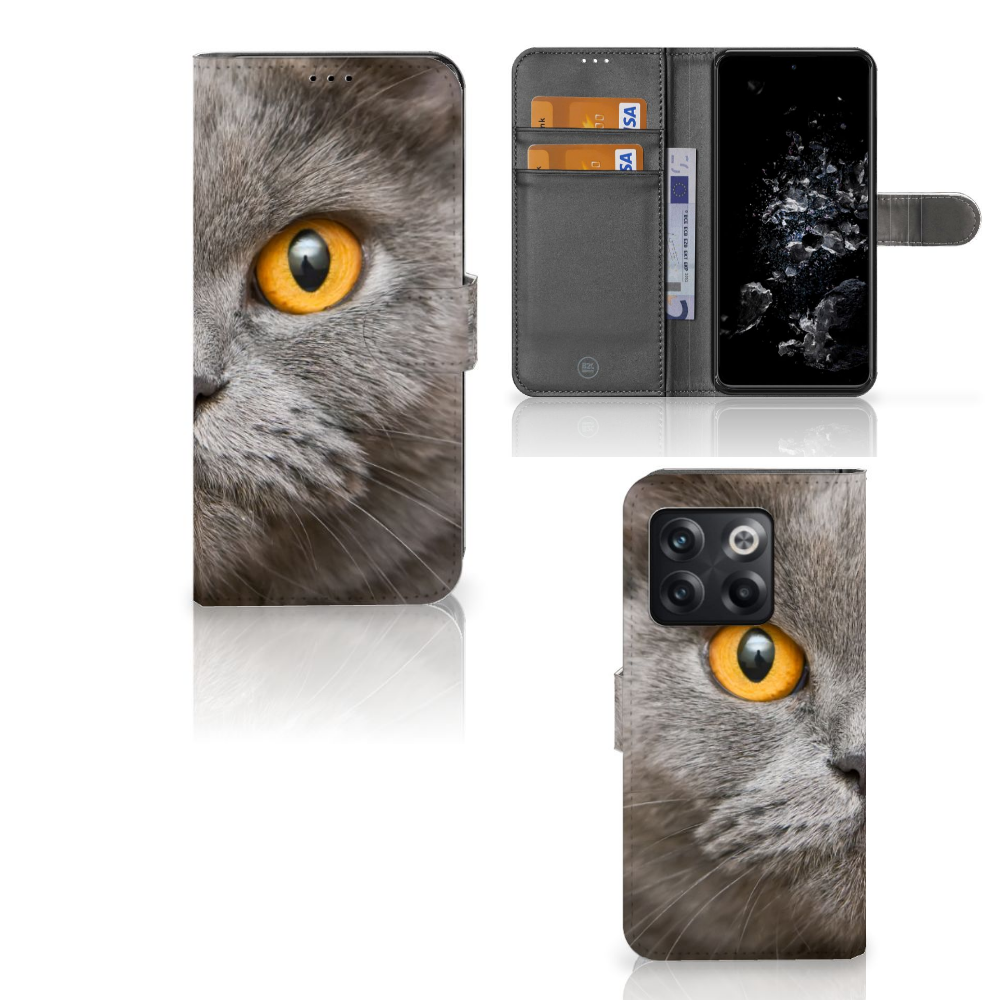 Telefoonhoesje met Pasjes OnePlus 10T Britse Korthaar met feline design en pasjeshouder.