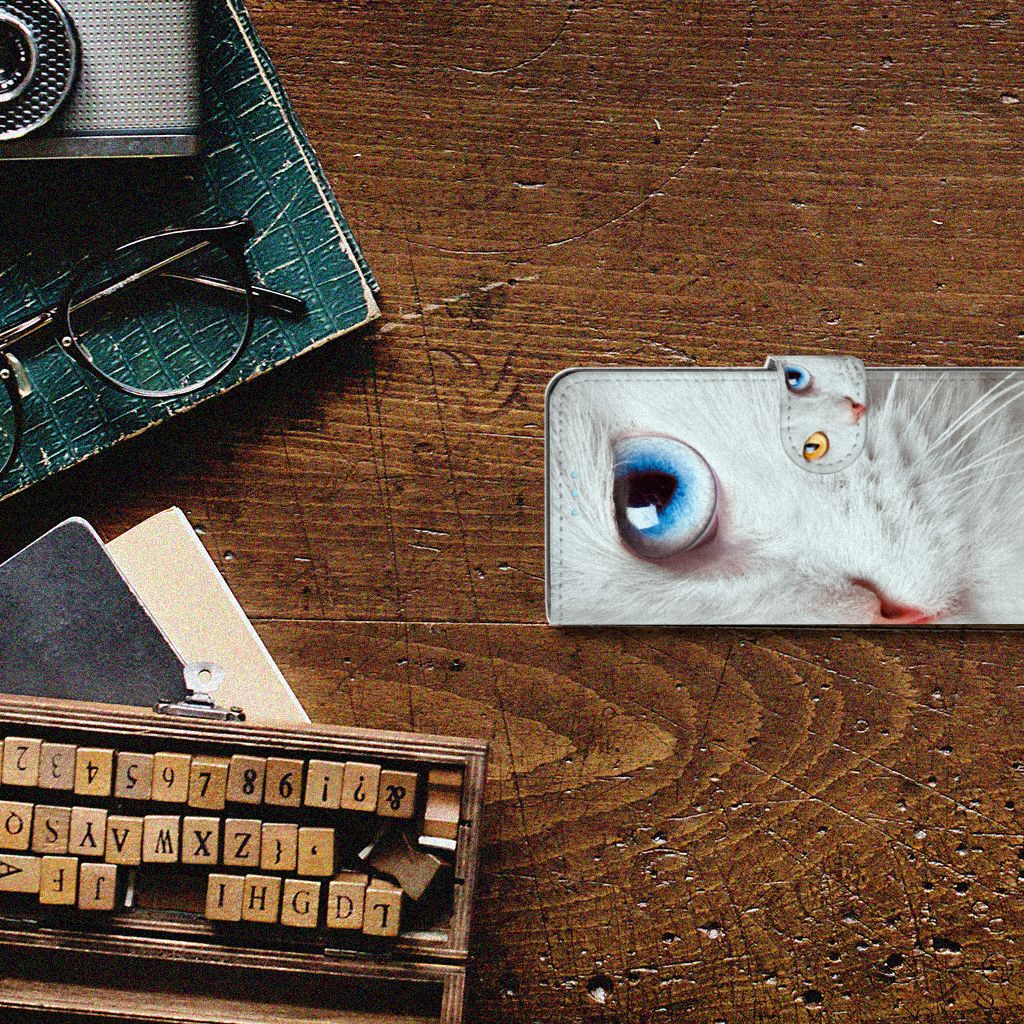 Sony Xperia 10 III Telefoonhoesje met Pasjes Witte Kat