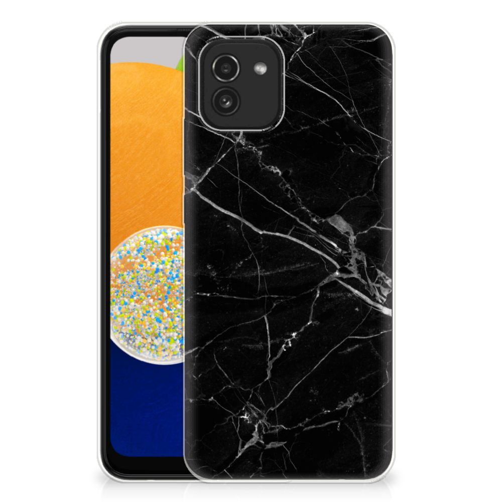 Samsung Galaxy A03 TPU Siliconen Hoesje Marmer Zwart - Origineel Cadeau Vader