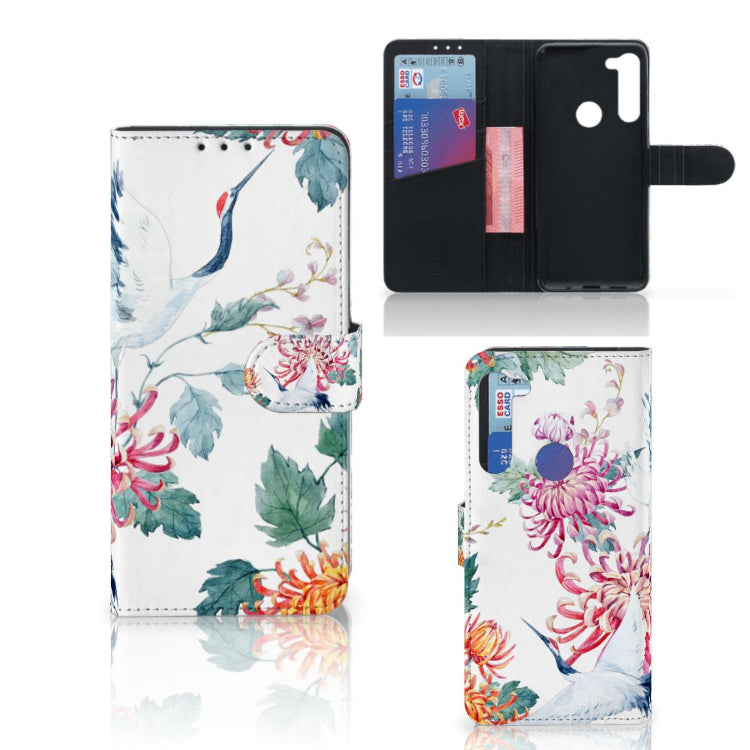 Motorola G8 Power Telefoonhoesje met Pasjes Bird Flowers