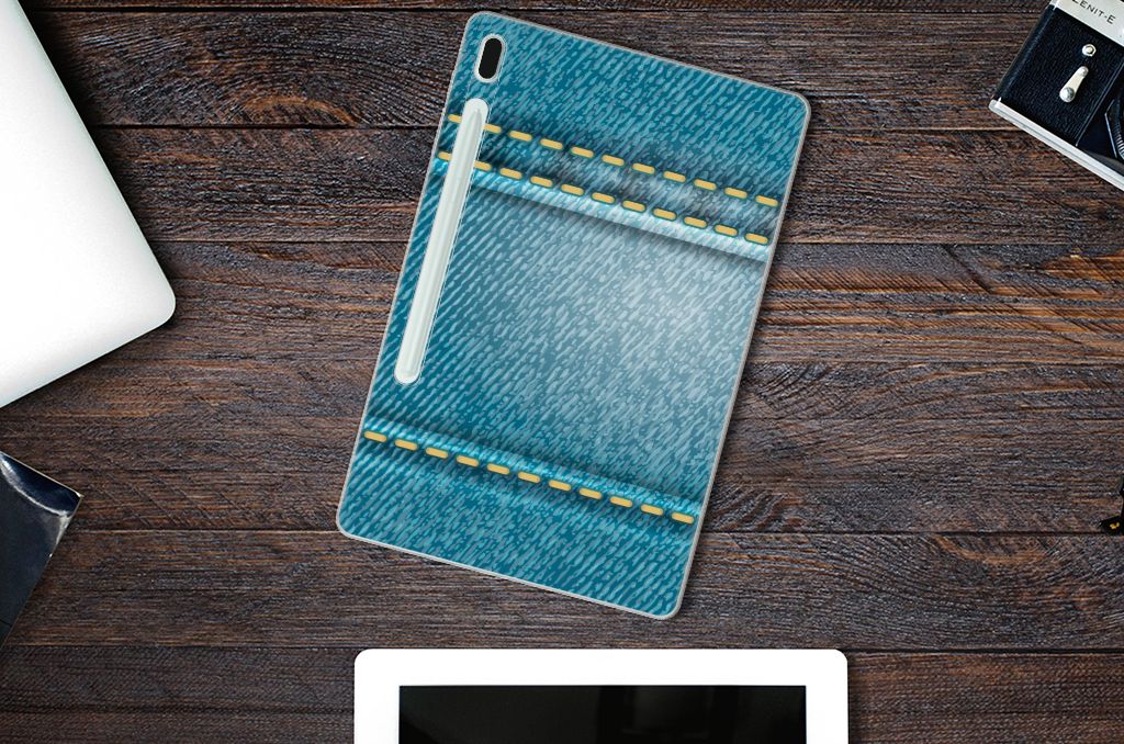 Samsung Galaxy Tab S7FE Leuke Siliconen Hoes Jeans - B2C Telecom
