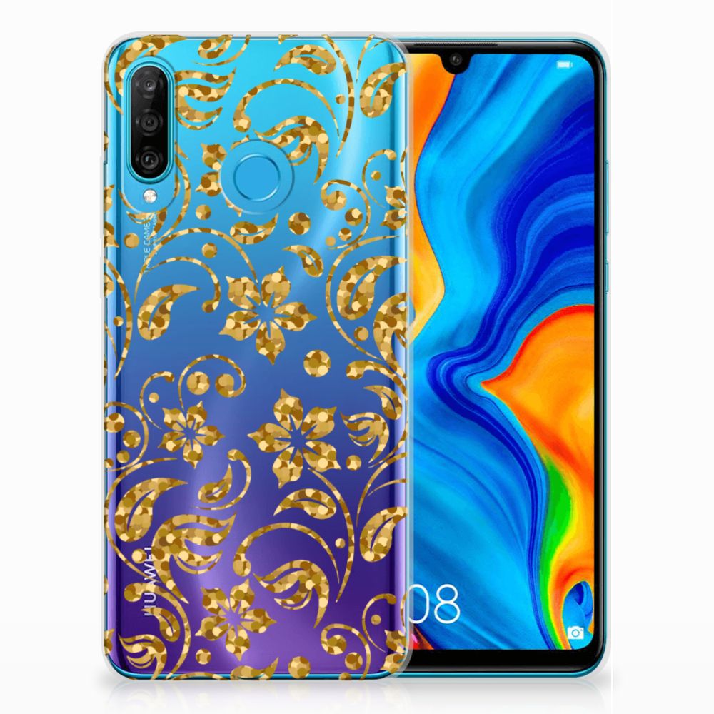 Huawei P30 Lite TPU Case Gouden Bloemen