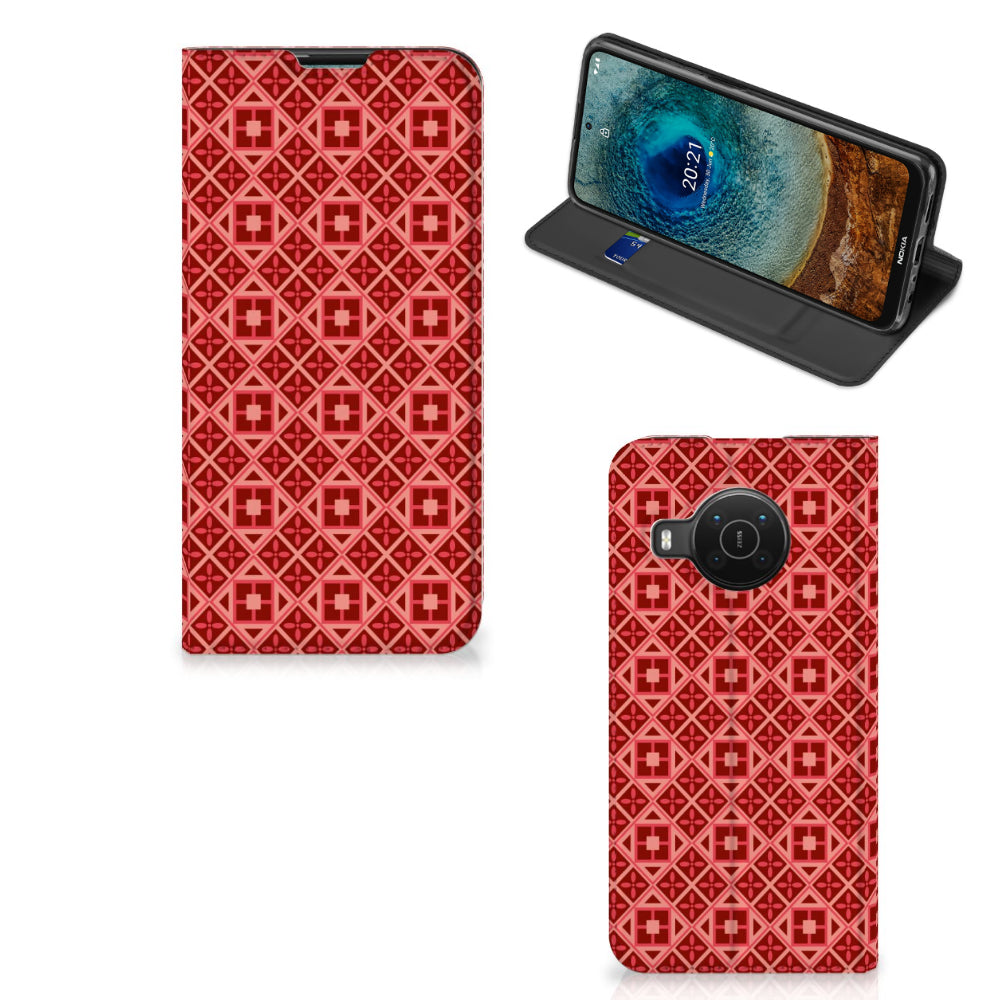 Nokia X20 | X10 Hoesje met Magneet Batik Rood