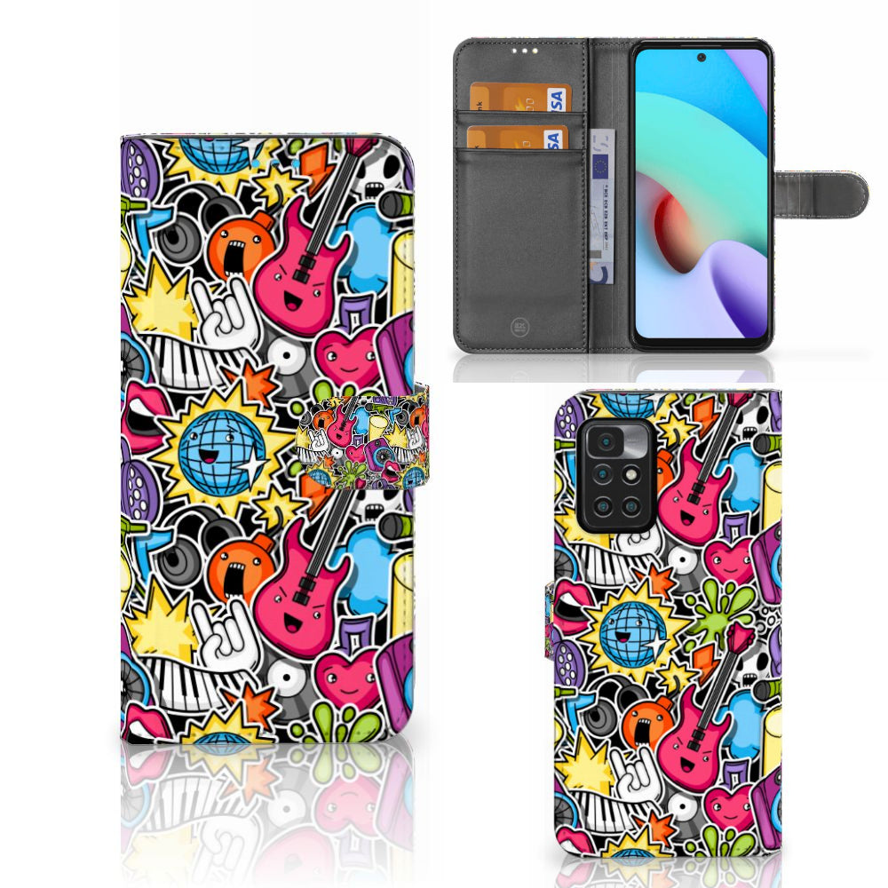 Xiaomi Redmi 10 Wallet Case met Pasjes Punk Rock