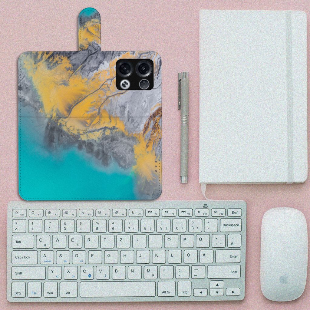 OPPO Reno8 Pro Bookcase Marble Blue Gold