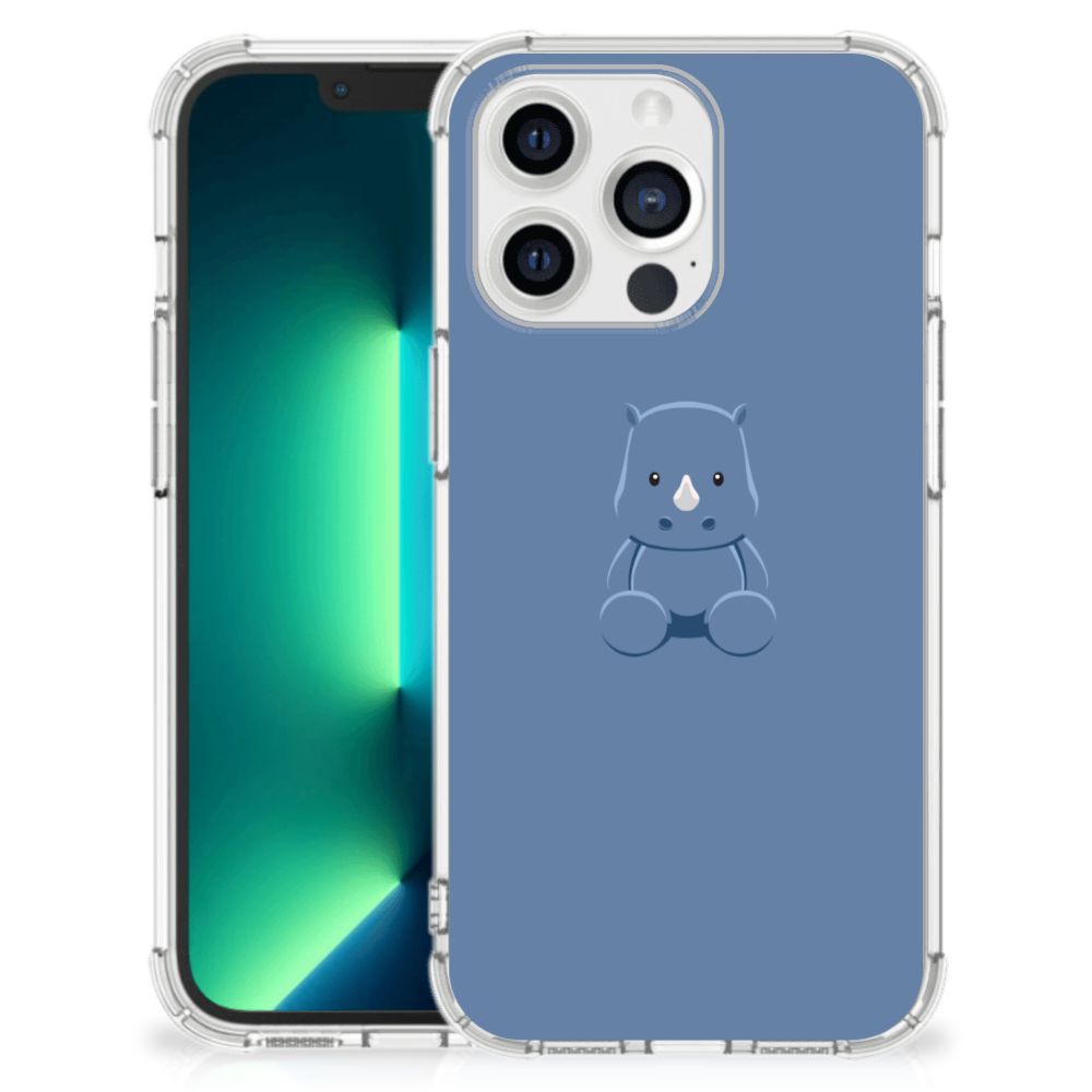 iPhone 13 Pro Max Stevig Bumper Hoesje Baby Rhino met schattig baby neushoorn design 🦏