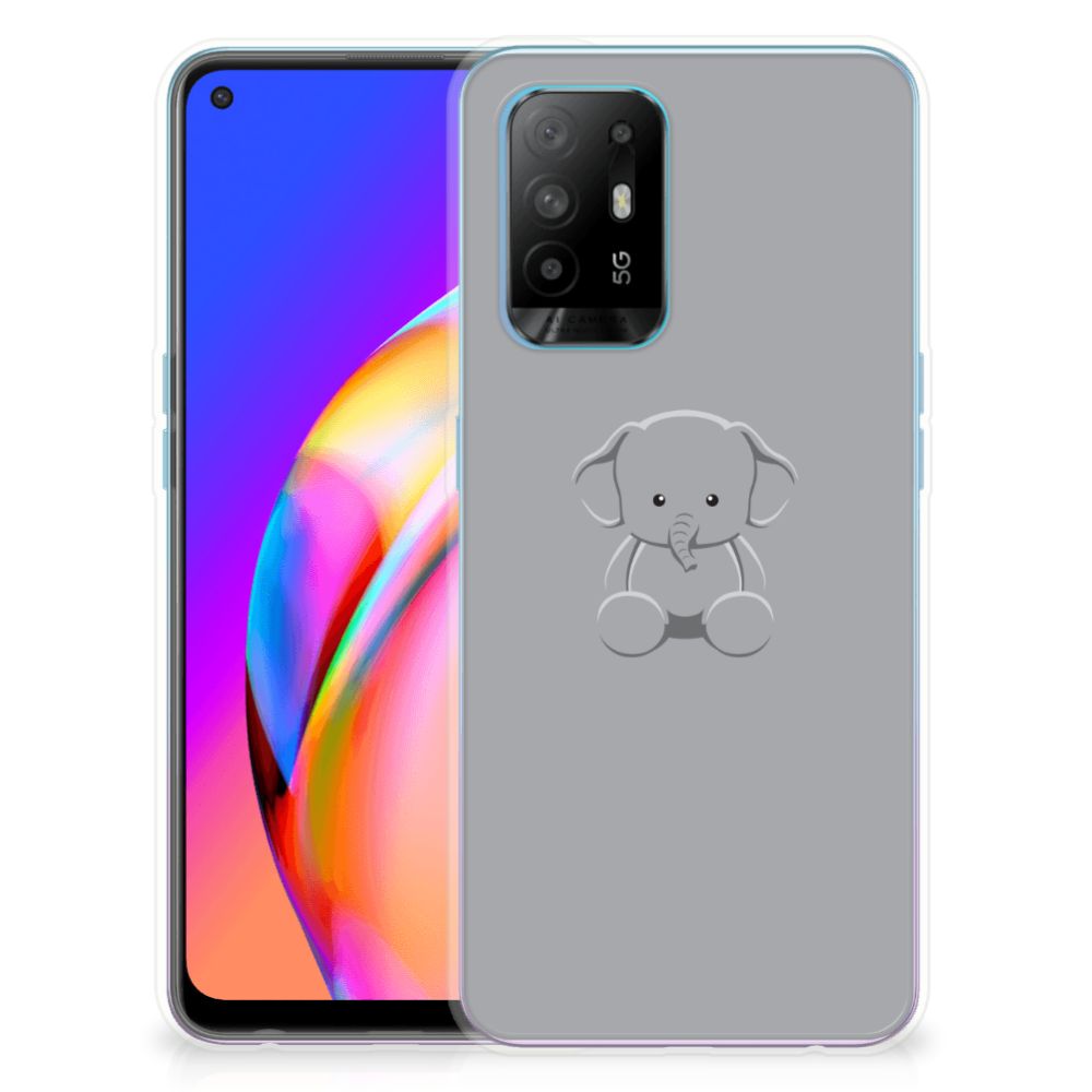 OPPO A94 5G | Reno5 Z Telefoonhoesje met Naam Grijs Baby Olifant