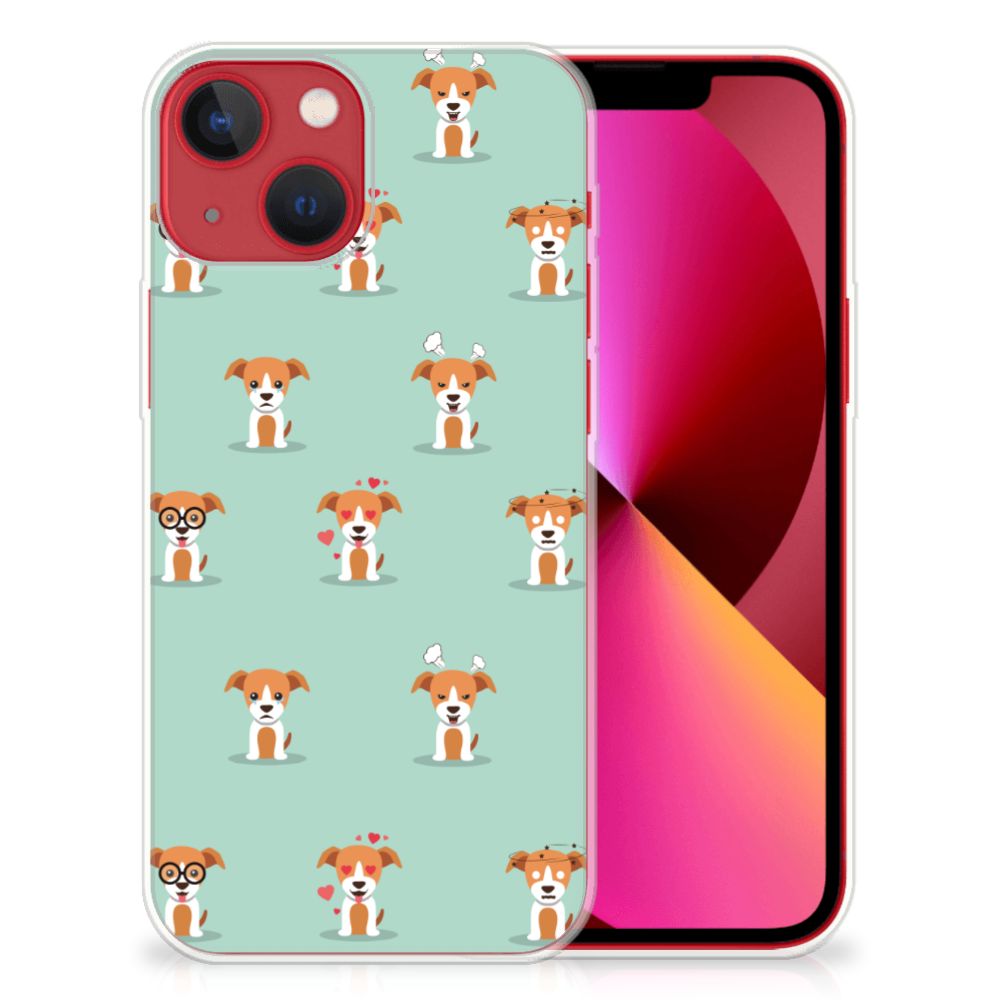 Apple iPhone 13 TPU Hoesje Pups met schattige hondenpatroon 🐶 op flexibele rubberplaat.