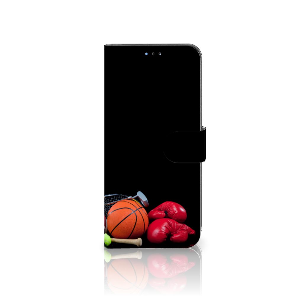 OPPO A16/A16s/A54s Wallet Case met Pasjes Sports met afbeelding van sportmateriaal zoals basketbal en bokshandschoenen.