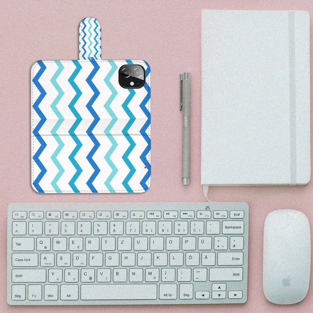 Apple iPhone 12 Mini Telefoon Hoesje Zigzag Blauw