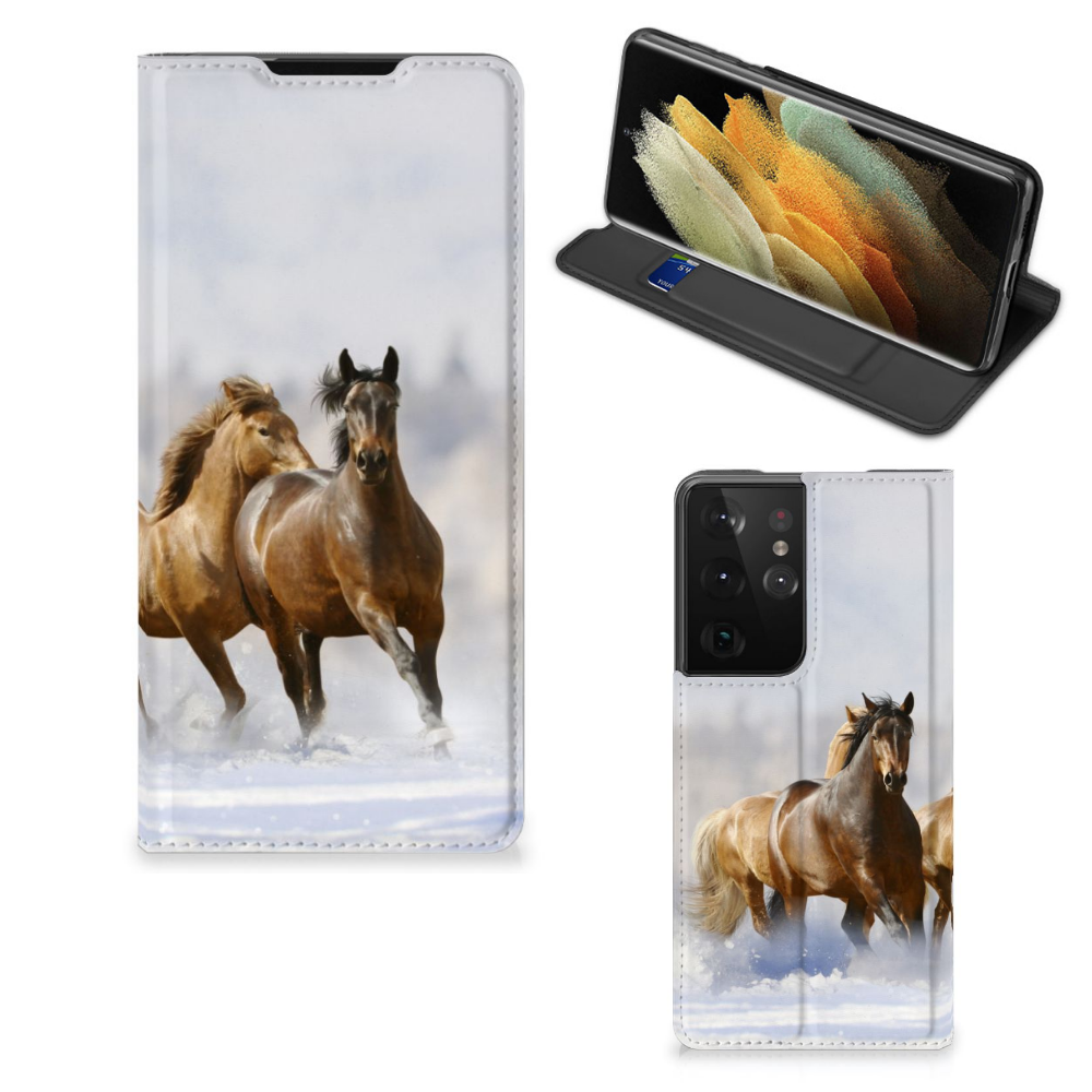 Samsung Galaxy S21 Ultra Hoesje maken Paarden met paardensprint op modieus design.