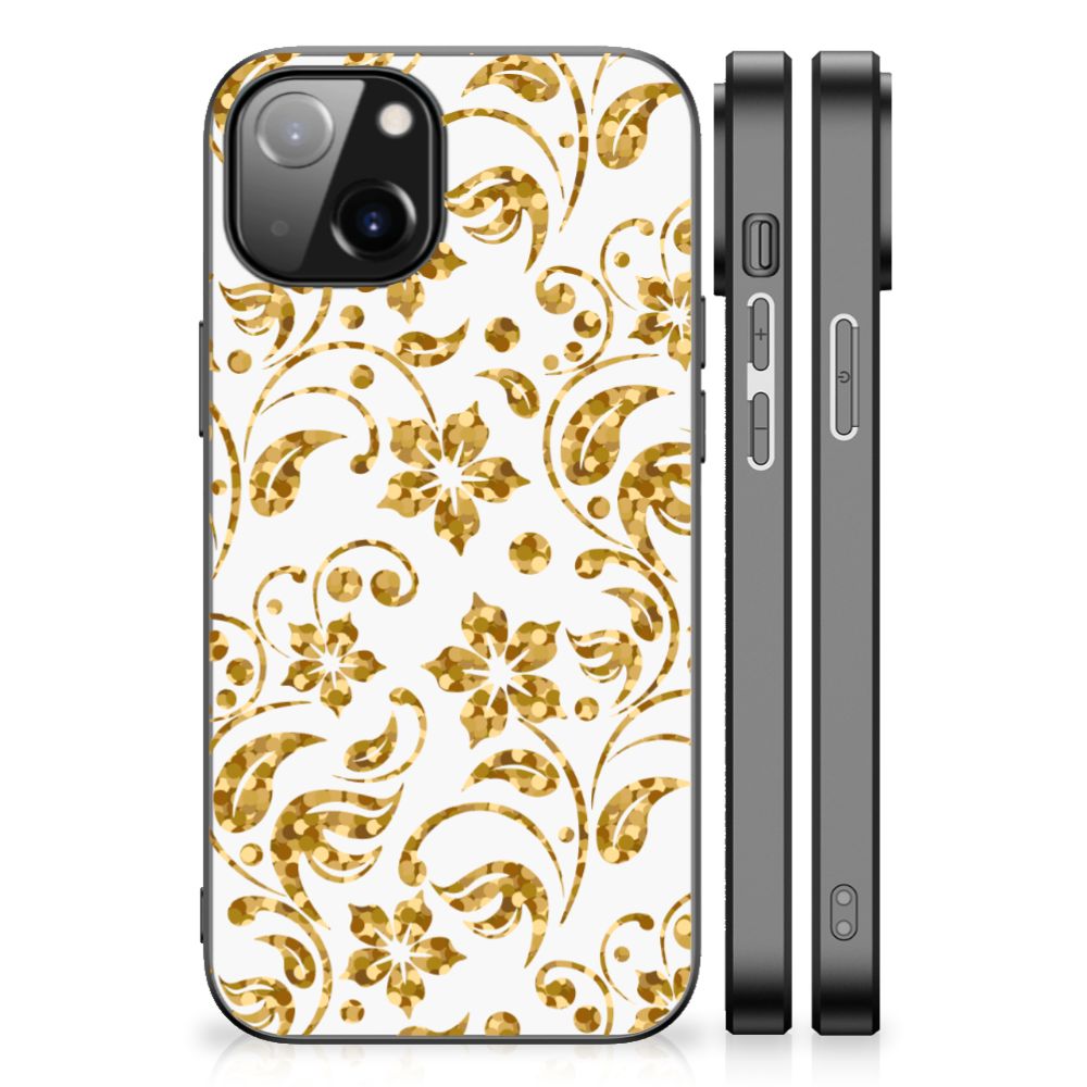 Apple iPhone 13 | iPhone 14 Bloemen Hoesje Gouden Bloemen